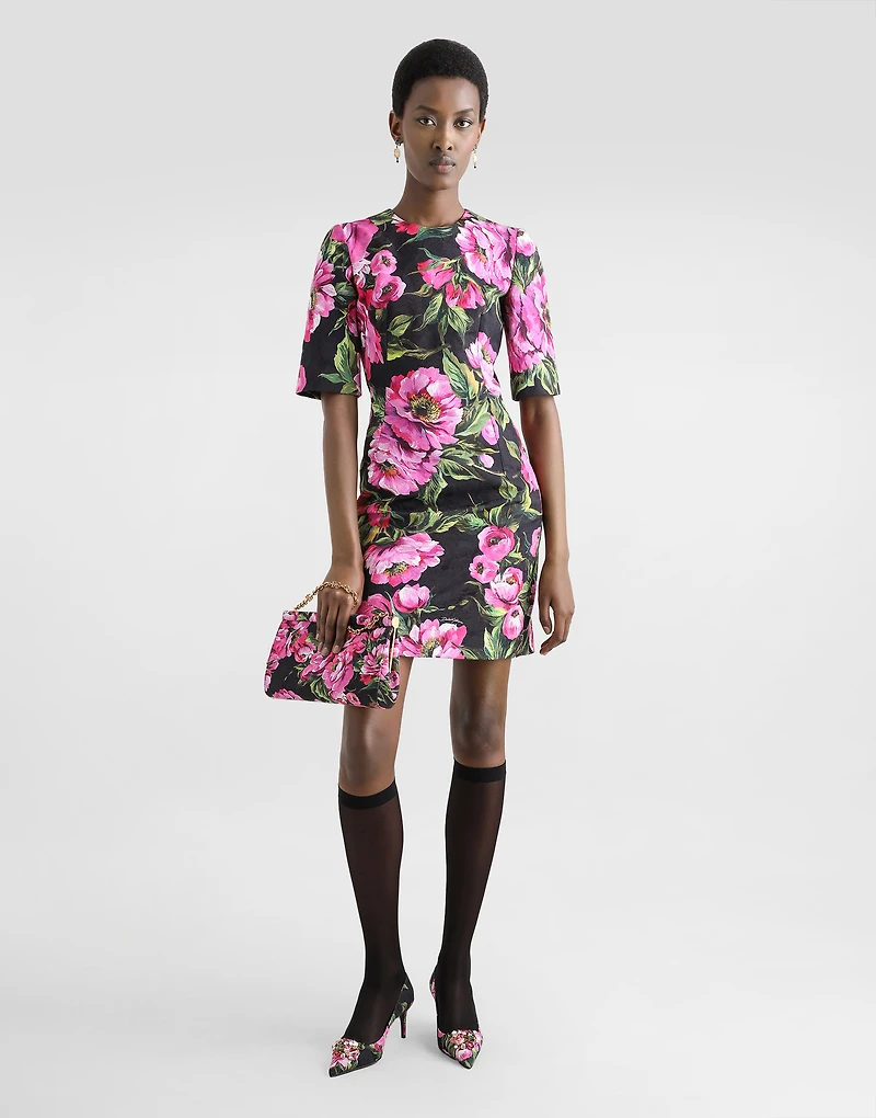 Fit-and-flare midi dress peony-print cotton
