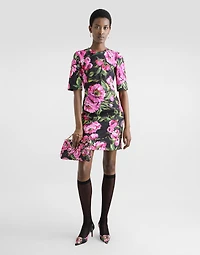Fit-and-flare midi dress peony-print cotton