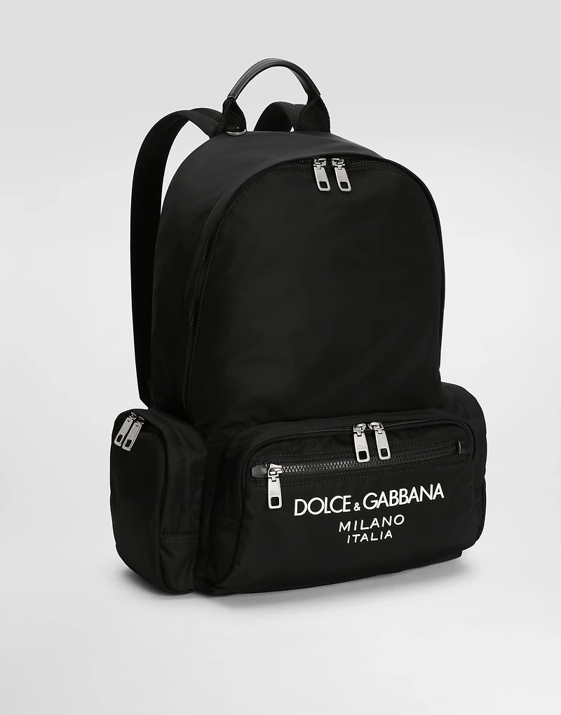 Nylon backpack with rubberized logo