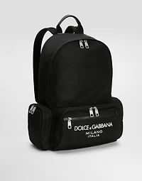 Nylon backpack with rubberized logo