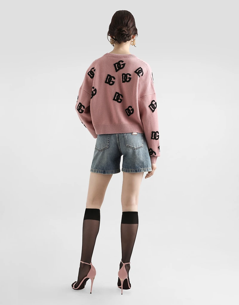 Cropped wool cardigan with DG logo inlay