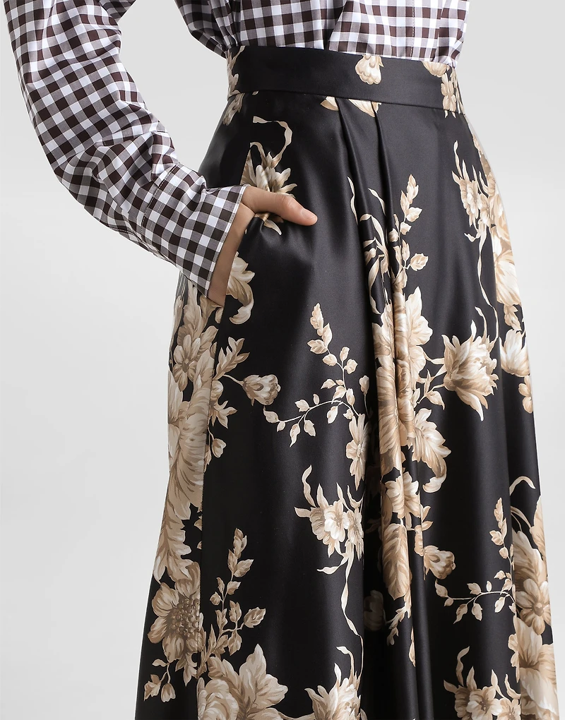 Rose-print midi skirt
