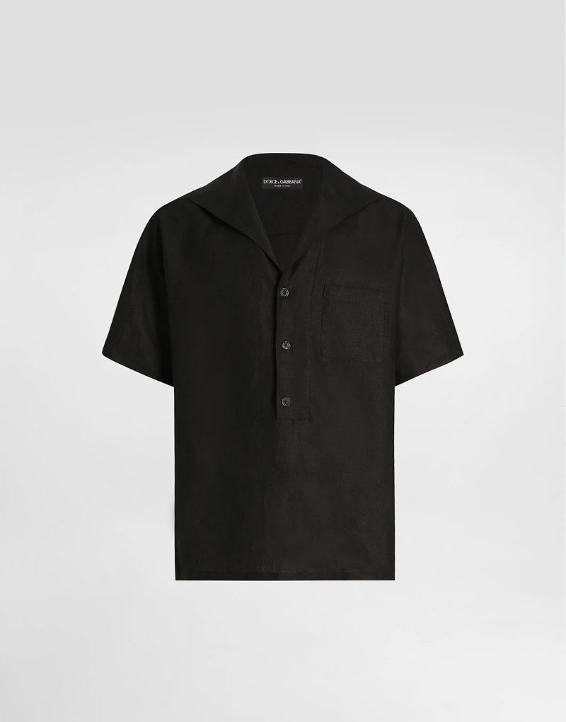Three-button short-sleeved linen shirt