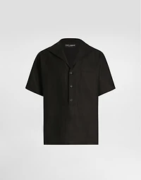 Three-button short-sleeved linen shirt