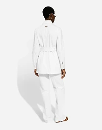 Long denim jacket with belt