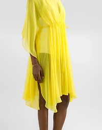 Short silk chiffon caftan with drawstring