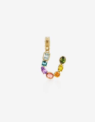 Charm U Lettering 18-carat yellow gold and multicolored gems