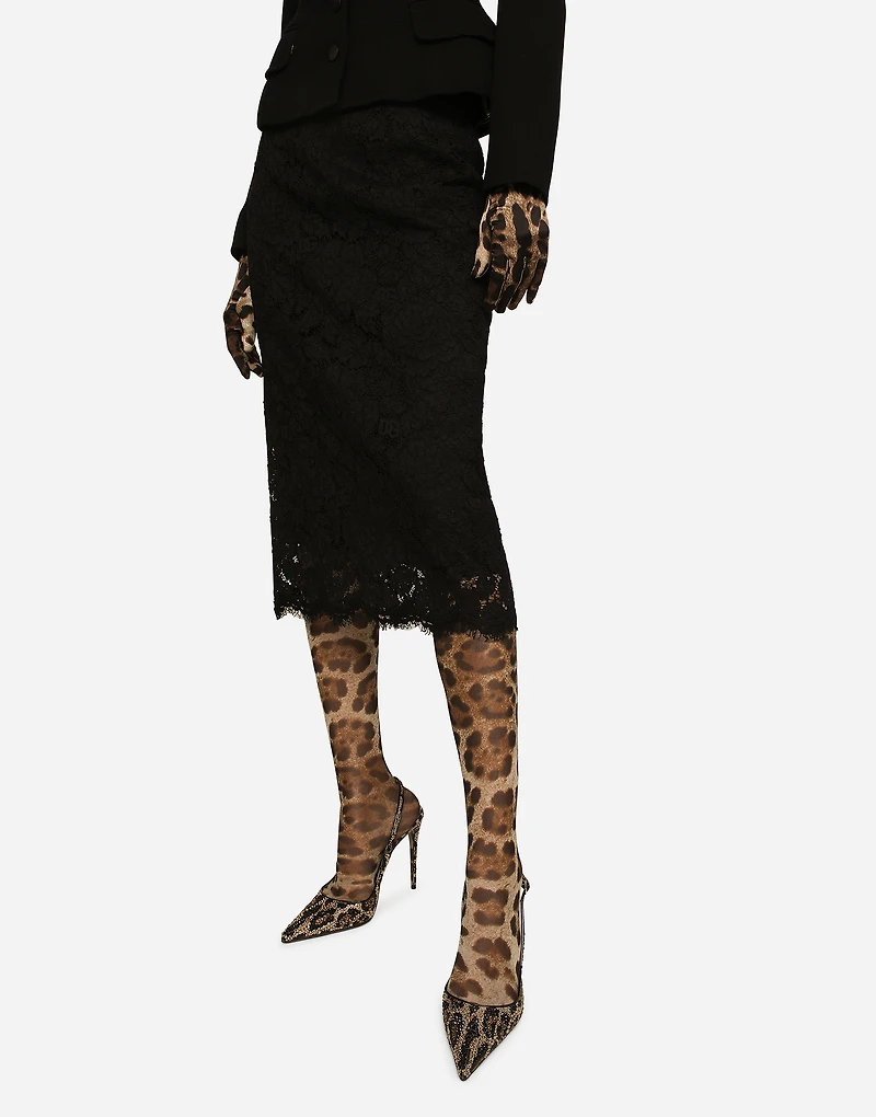 Branded stretch lace midi skirt