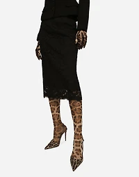 Branded stretch lace midi skirt