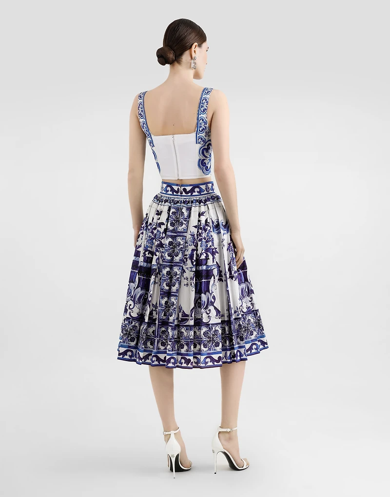 Poplin midi skirt with majolica print
