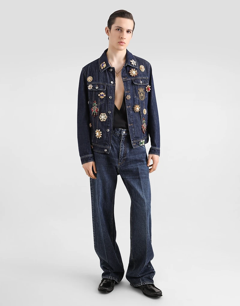 Cotton denim jacket with bejeweled detailing