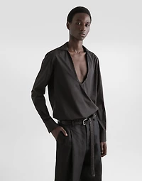 Long-sleeved V-neck shirt cotton poplin
