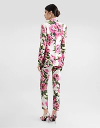 Peony-print cotton jacquard pants