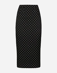 Charmeuse calf-length pencil skirt with polka-dot print