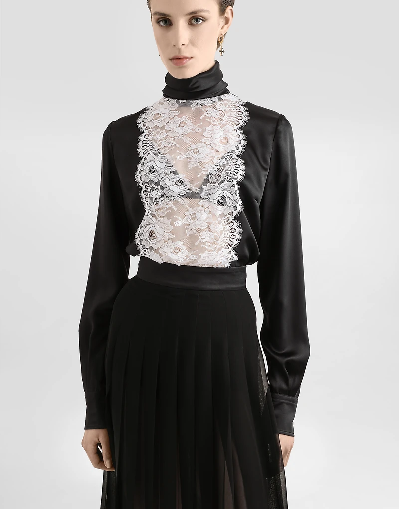 Satin sack top with lace shirt front