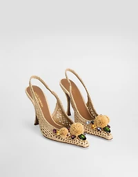Rafia crochet slingback with stones