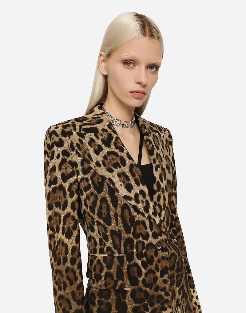 Leopard-print wool Turlington jacket