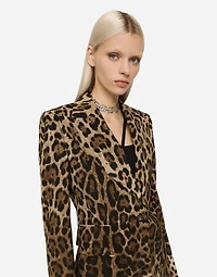 Leopard-print wool Turlington jacket
