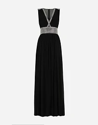 Long chiffon dress with fusible rhinestone detailing