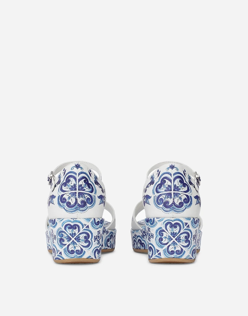 Majolica-print calfskin sandals