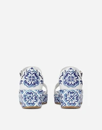 Majolica-print calfskin sandals