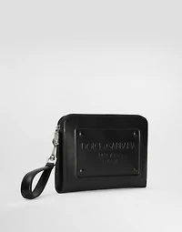 Small calfskin pouch with raised logo