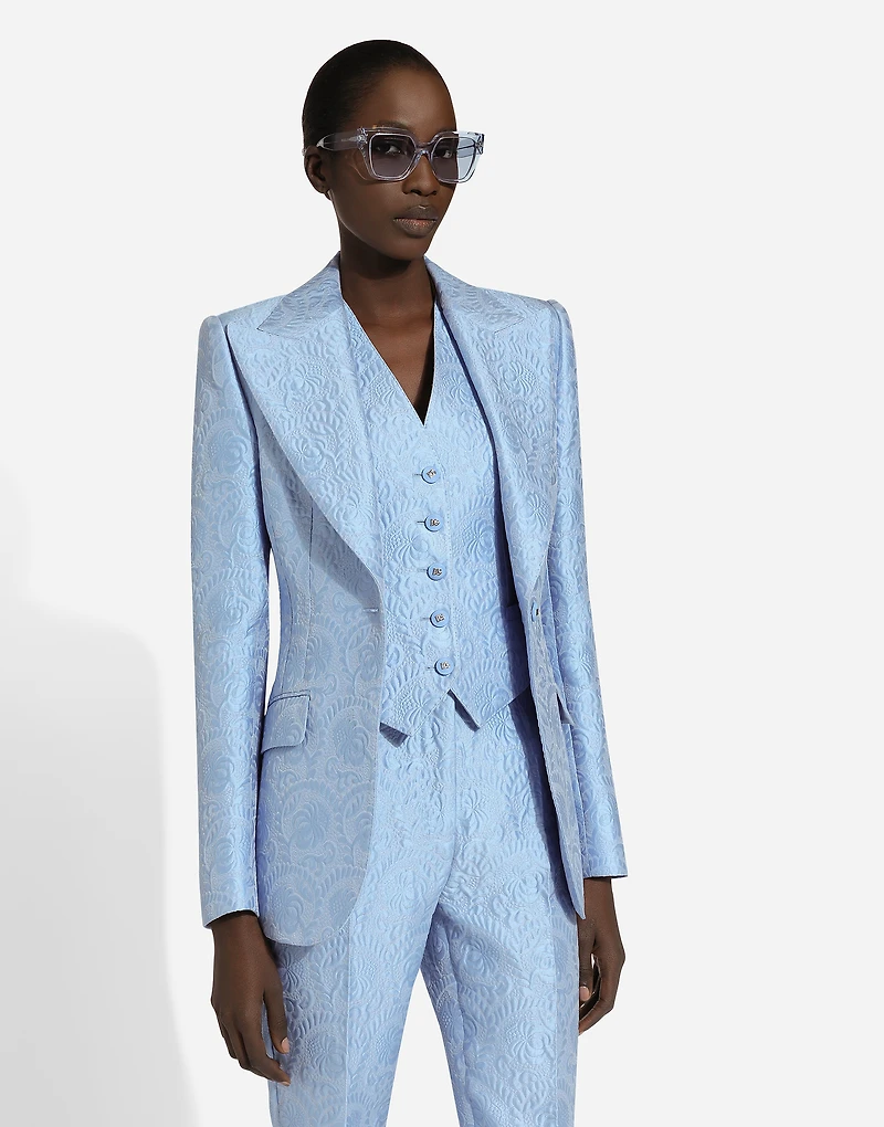 Single-breasted floral quilted jacquard Turlington jacket