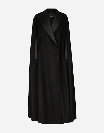Single-breasted wool and cashmere cape