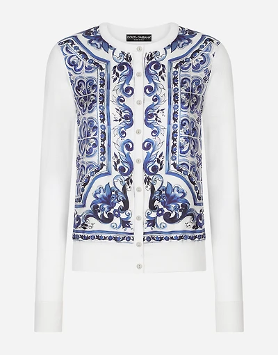Majolica-print silk and twill cardigan