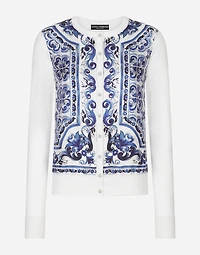 Majolica-print silk and twill cardigan