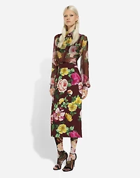 Camellia-print chiffon shirt
