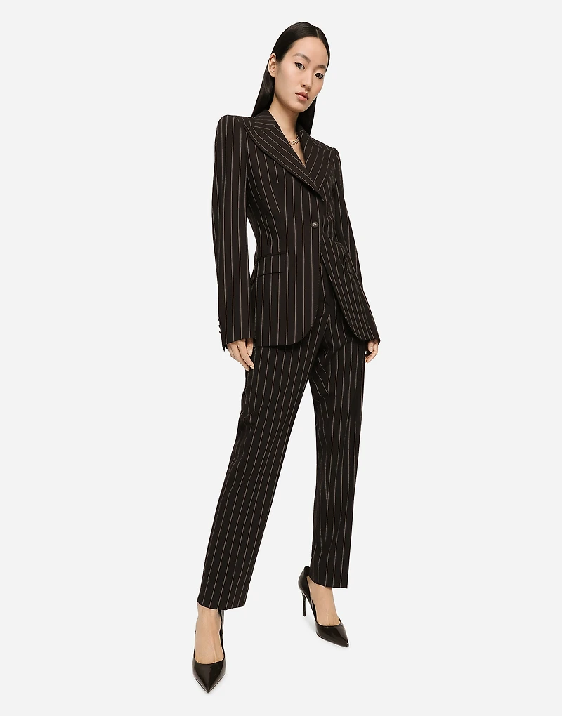 High-waisted pinstripe wool pants