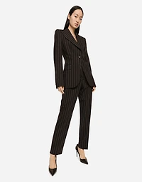 High-waisted pinstripe wool pants