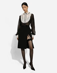 Chiffon shirt with front and organza cuffs