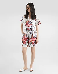 Flower bouquet-print twill vanity bermuda shorts