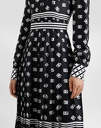 Twill calf-length shirt dress with all-over DG logo scarf print