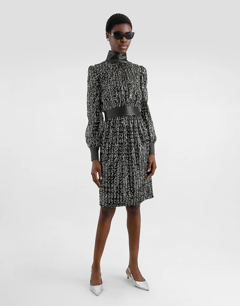 Midi dress with vertical sequin stripe embroidery