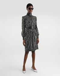 Midi dress with vertical sequin stripe embroidery