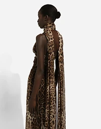 Long leopard-print chiffon dress