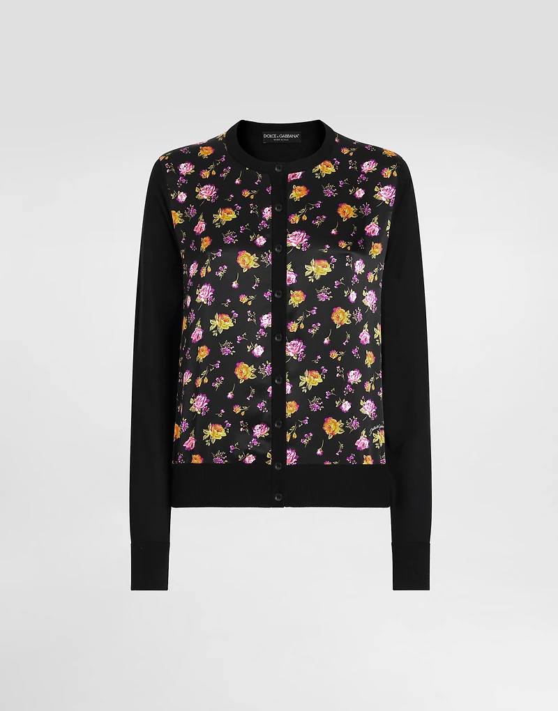 Small rose bouquets-print satin cardigan