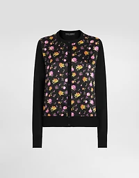 Small rose bouquets-print satin cardigan