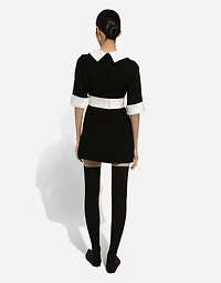 Short wool crepe dress with satin details
