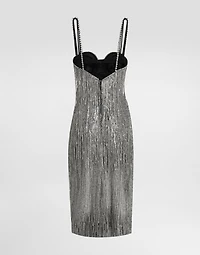 Marquisette calf-length dress with sequined fringing