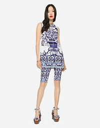 Majolica-print charmeuse top