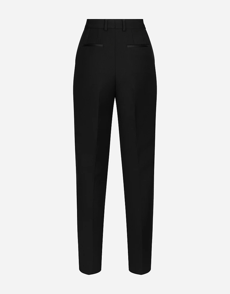Tailored wool gabardine tuxedo pants