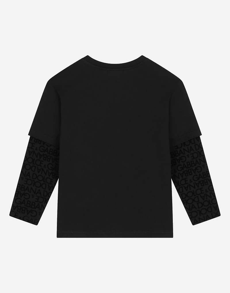 Long-sleeved jersey T-shirt with flocked logo print