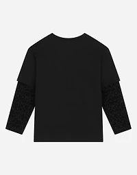 Long-sleeved jersey T-shirt with flocked logo print