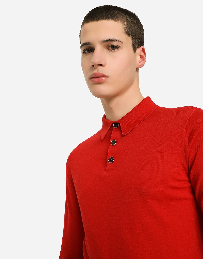 Long-sleeved cashmere polo-shirt