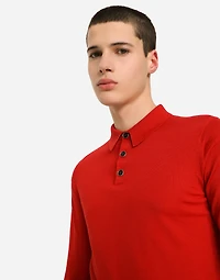 Long-sleeved cashmere polo-shirt