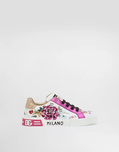 Sneaker dauphine calfskin and straw
